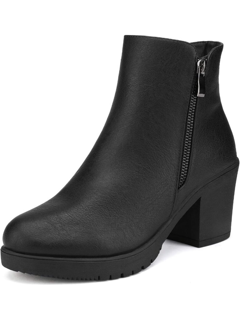 DREAM PAIRS Women's Black Pu Block Heel Chelsea Ankle Boots 3-Inch Fall Booties